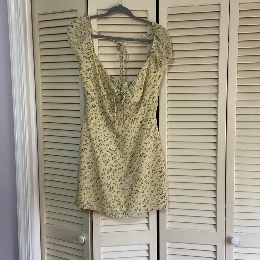 Light yellow floral Kittenish Mini Dress